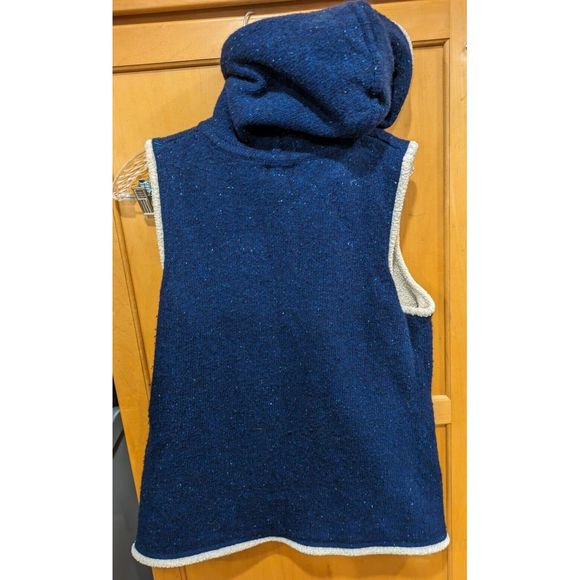 L.L.Bean Ladies Vest Coat Large Lambswool‎ Blend Blue Sherpa Lining Hooded Long - Picture 2 of 5
